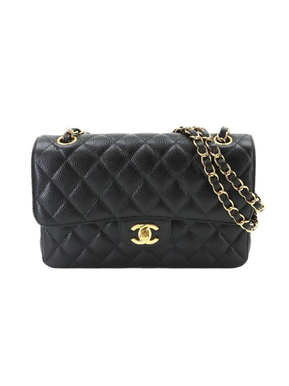 Chanel Quilted 23 Chain Shoulder Bag Caviar Leather Black Gold